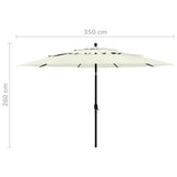 Parasol de jardin à 3 niveaux avec mât en aluminium sable 3,5 m