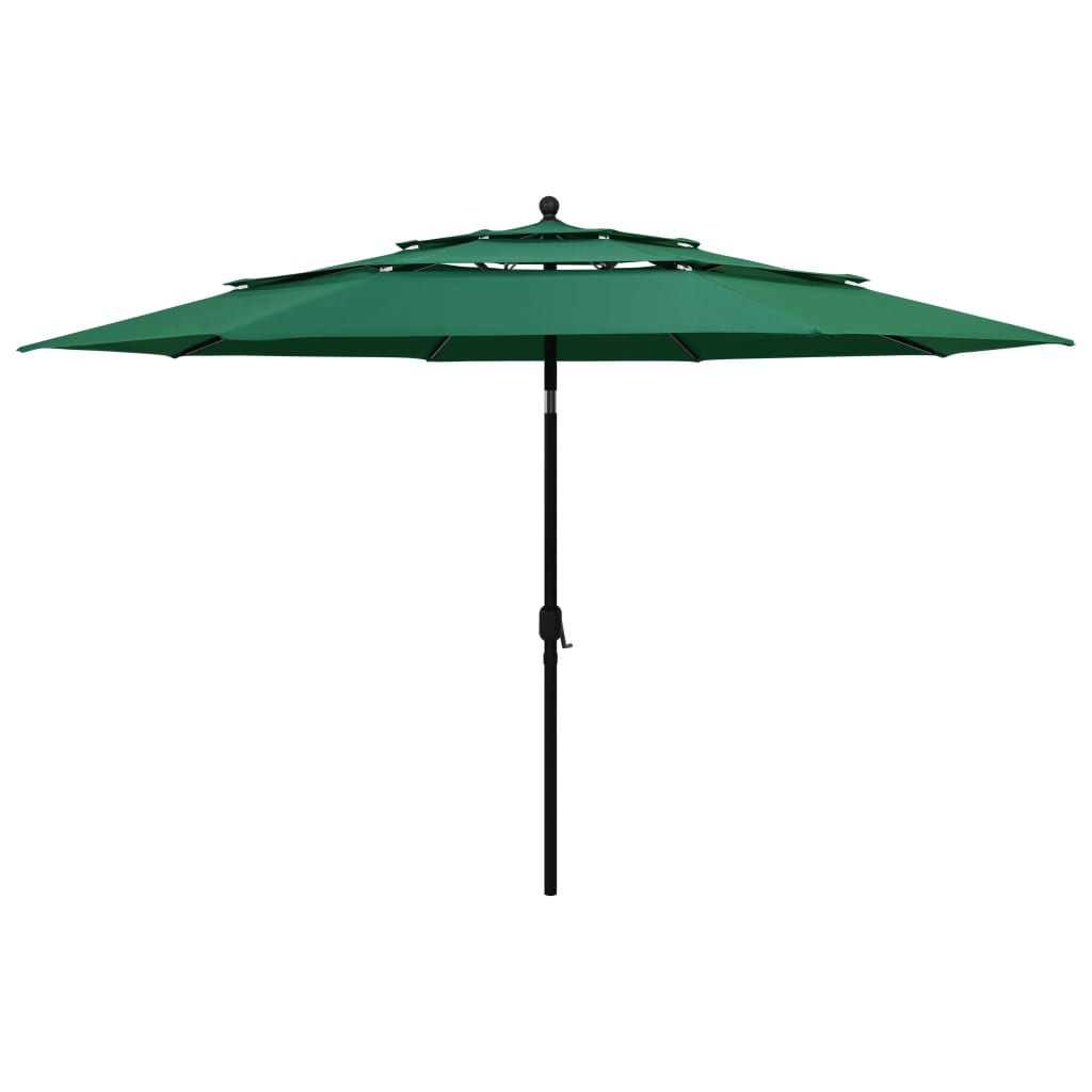 Parasol de jardin à 3 niveaux avec mât en aluminium vert 3,5 m