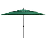 Parasol de jardin à 3 niveaux avec mât en aluminium vert 3,5 m