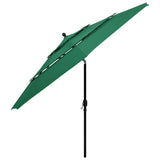 Parasol de jardin à 3 niveaux avec mât en aluminium vert 3,5 m