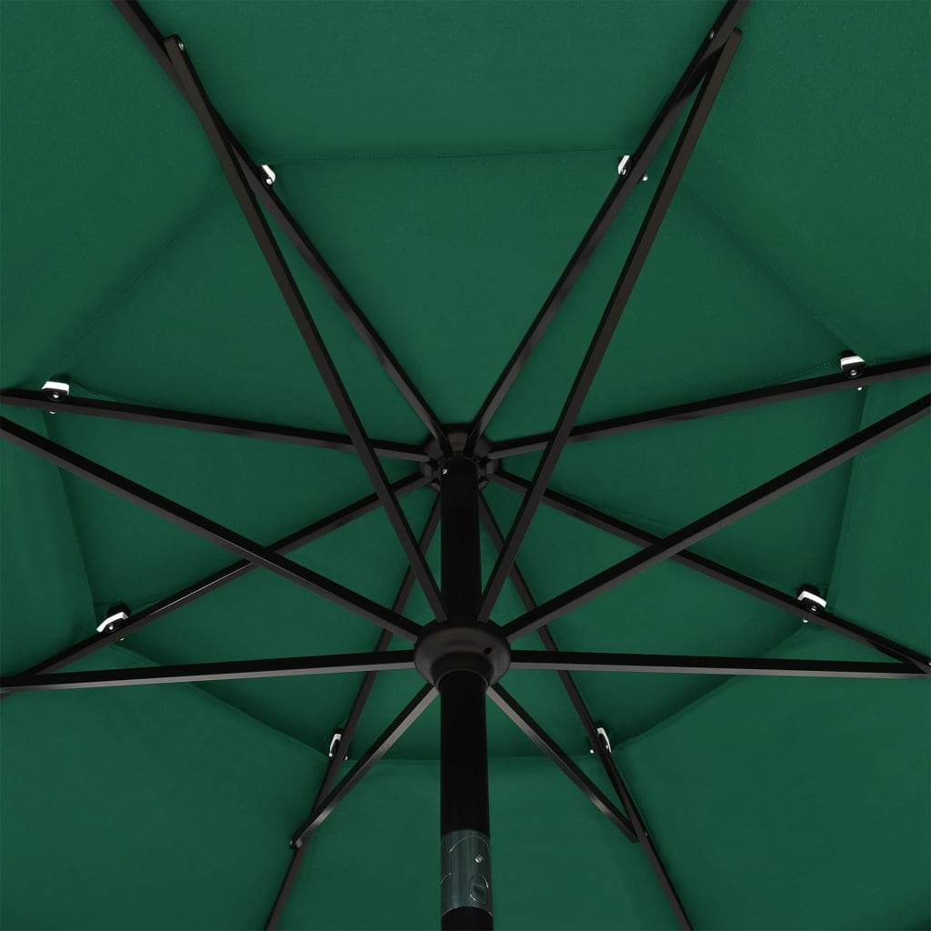 Parasol de jardin à 3 niveaux avec mât en aluminium vert 3,5 m