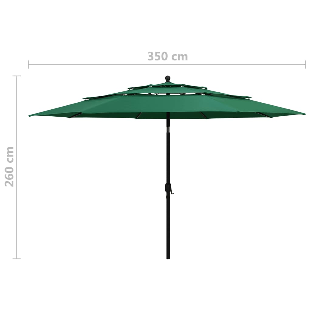 Parasol de jardin à 3 niveaux avec mât en aluminium vert 3,5 m