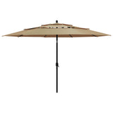 Parasol de jardin à 3 niveaux avec mât en aluminium taupe 3,5 m