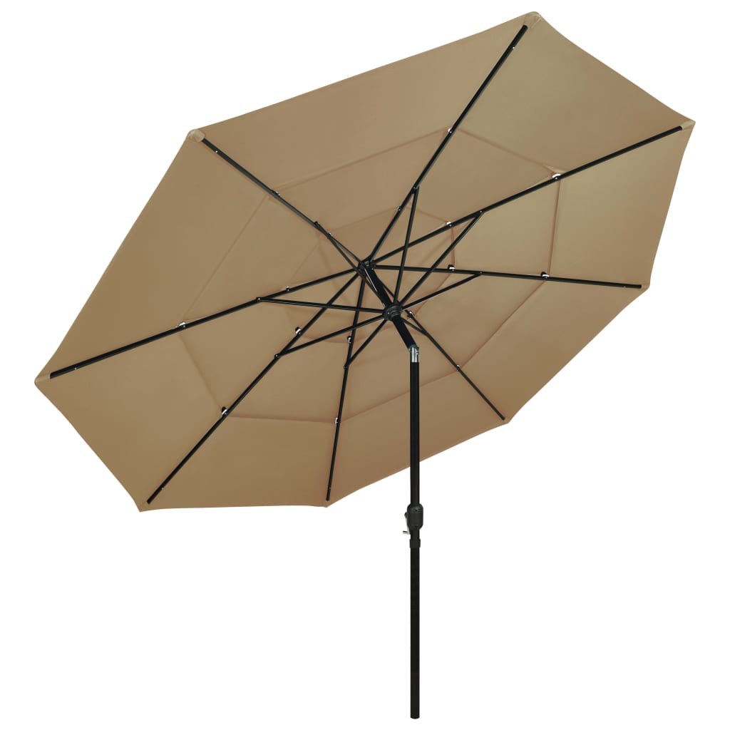 Parasol de jardin à 3 niveaux avec mât en aluminium taupe 3,5 m