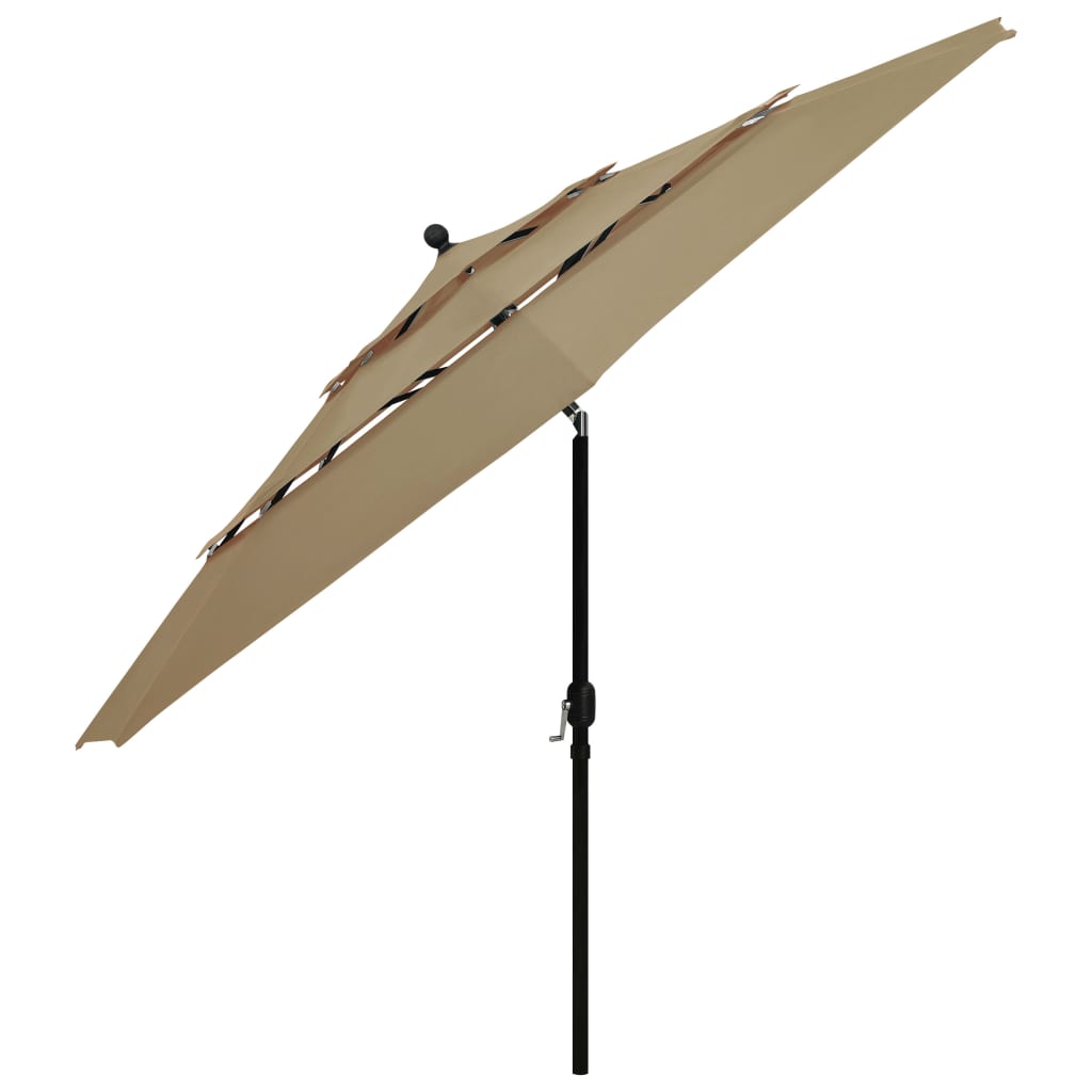 Parasol de jardin à 3 niveaux avec mât en aluminium taupe 3,5 m