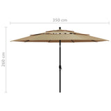 Parasol de jardin à 3 niveaux avec mât en aluminium taupe 3,5 m