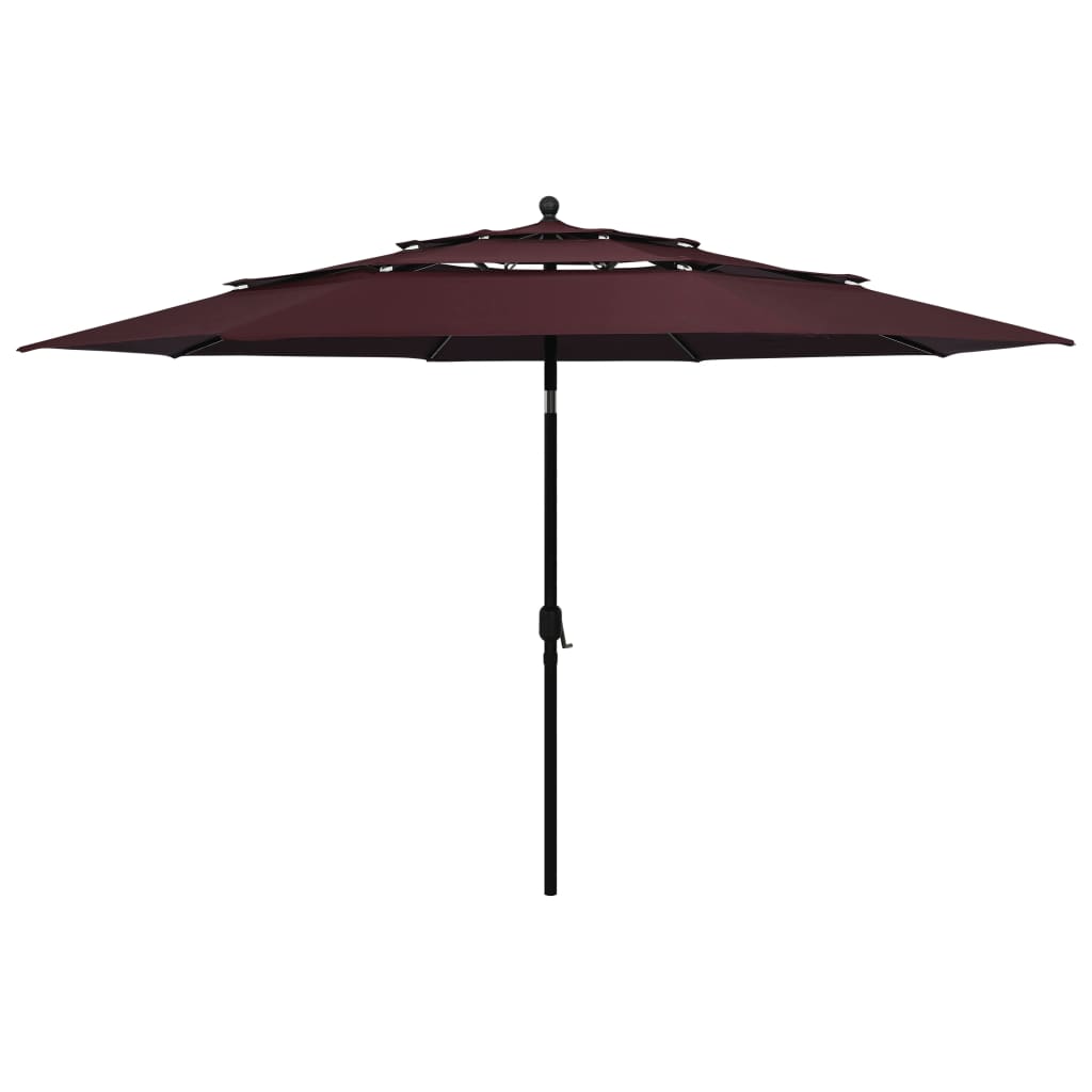 Parasol de jardin à 3 niveaux mât en aluminium rouge bordeaux