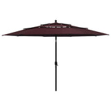 Parasol de jardin à 3 niveaux mât en aluminium rouge bordeaux