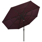 Parasol de jardin à 3 niveaux mât en aluminium rouge bordeaux