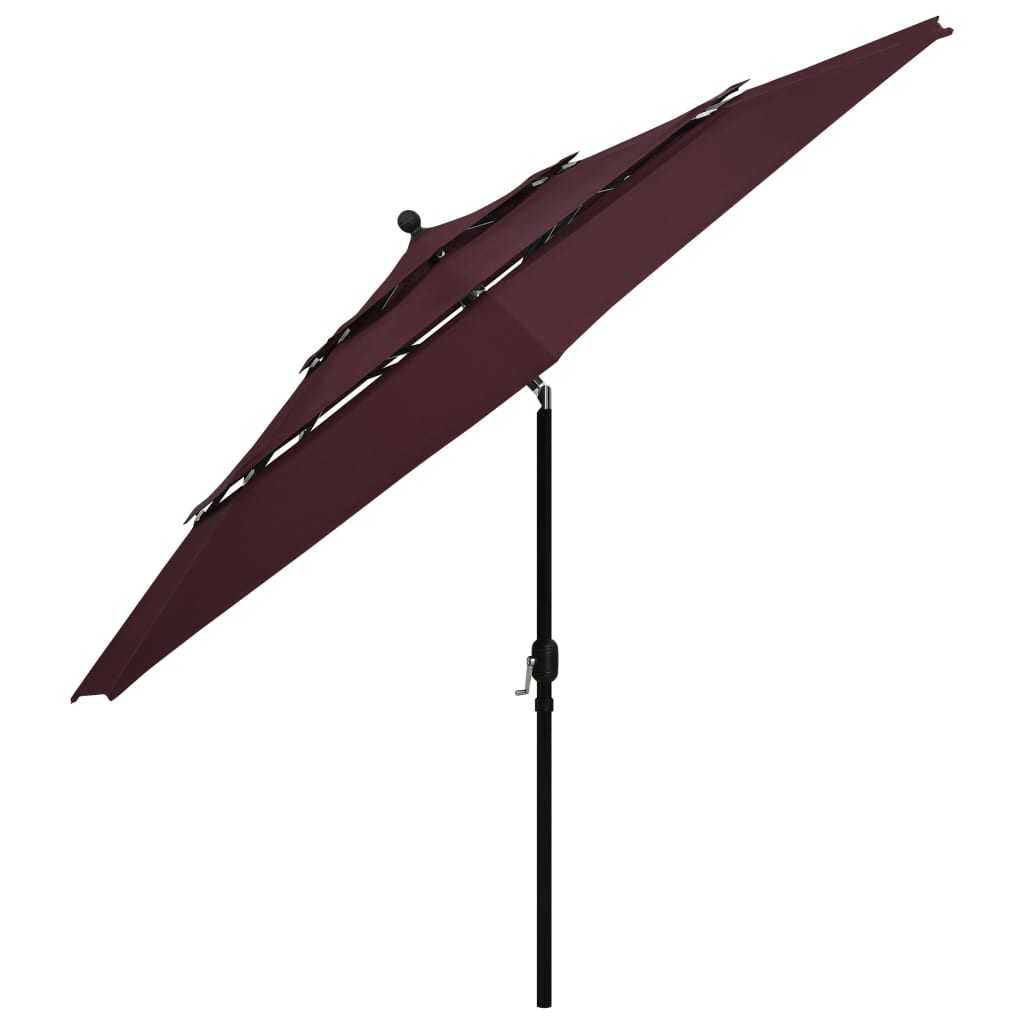 Parasol de jardin à 3 niveaux mât en aluminium rouge bordeaux