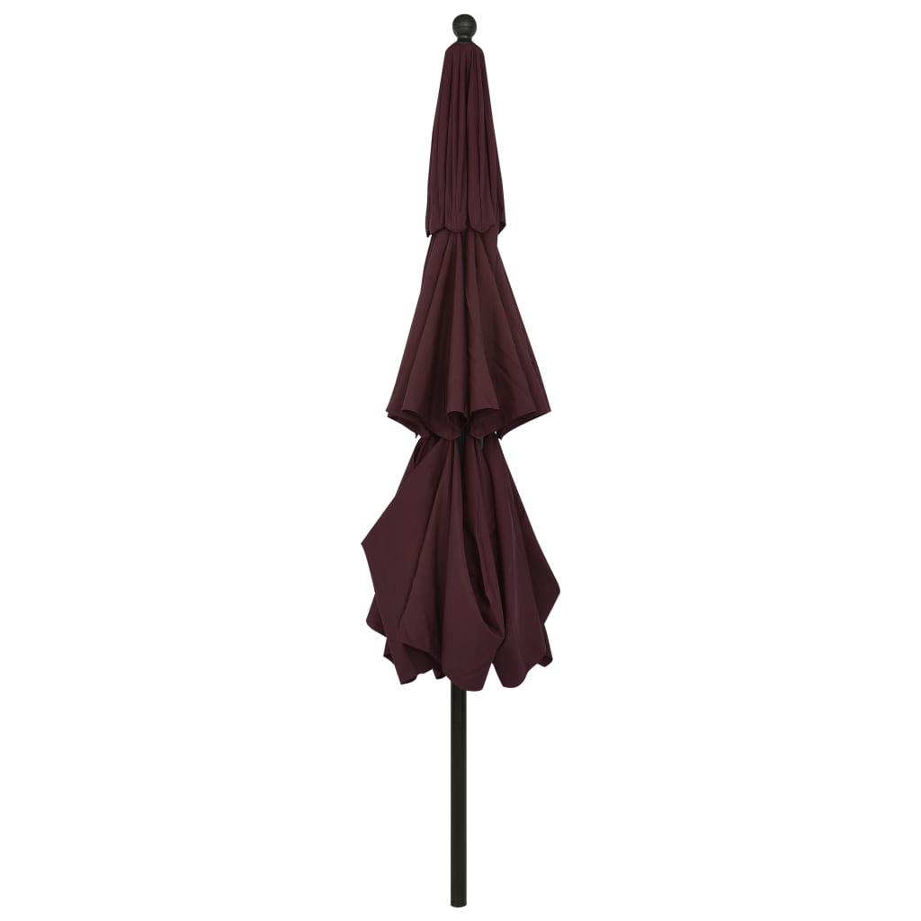 Parasol de jardin à 3 niveaux mât en aluminium rouge bordeaux