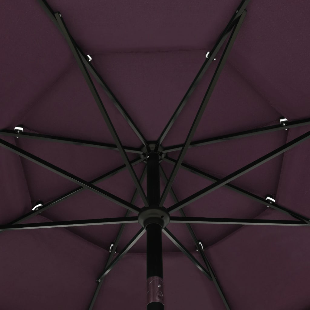 Parasol de jardin à 3 niveaux mât en aluminium rouge bordeaux