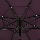 Parasol de jardin à 3 niveaux mât en aluminium rouge bordeaux