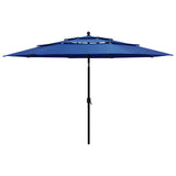 Parasol de jardin à 3 niveaux avec mât en aluminium bleu azuré