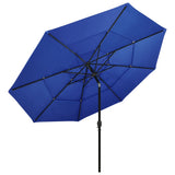 Parasol de jardin à 3 niveaux avec mât en aluminium bleu azuré