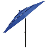 Parasol de jardin à 3 niveaux avec mât en aluminium bleu azuré