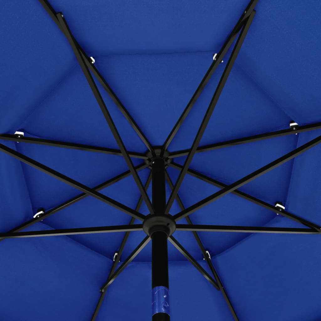 Parasol de jardin à 3 niveaux avec mât en aluminium bleu azuré