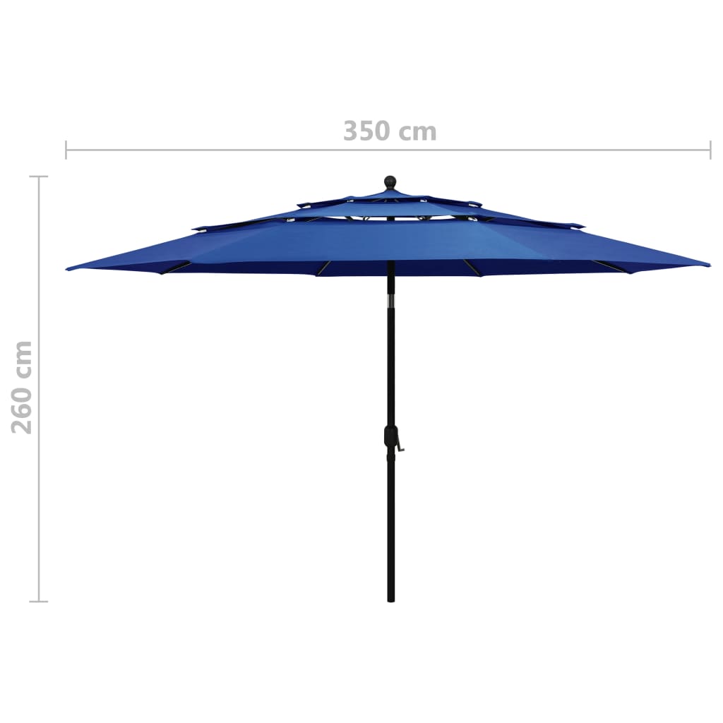 Parasol de jardin à 3 niveaux avec mât en aluminium bleu azuré