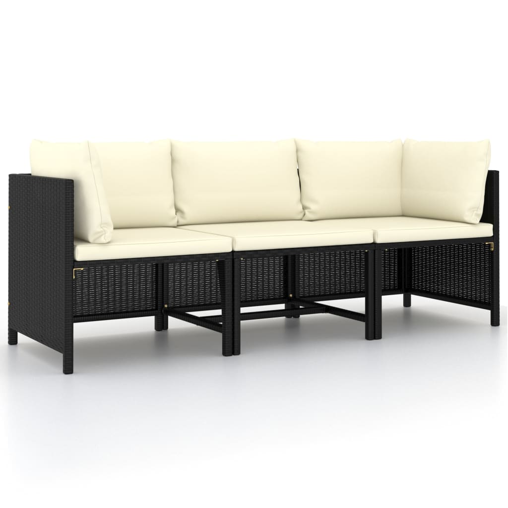 3-Sitzer-Gartensofa mit Kissen aus schwarzem Kunstharzgeflecht