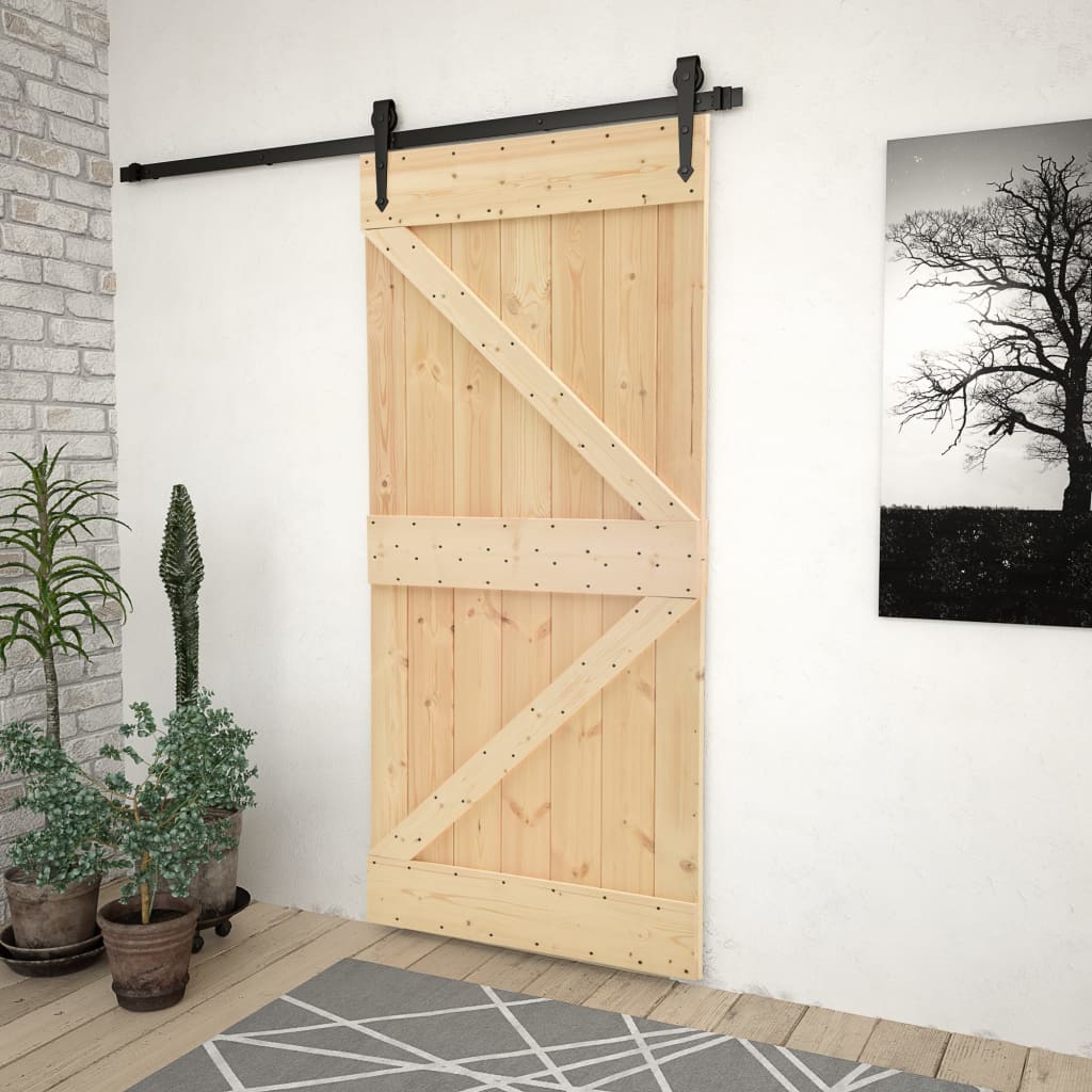 Porte coulissante avec kit de quincaillerie 80x210cm Pin massif