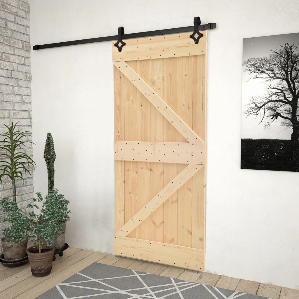 Porte coulissante avec kit de quincaillerie 80x210cm Pin massif