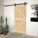 Porte coulissante avec kit de quincaillerie 90x210cm Pin massif