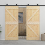 Porte coulissante avec kit de quincaillerie 90x210cm Pin massif