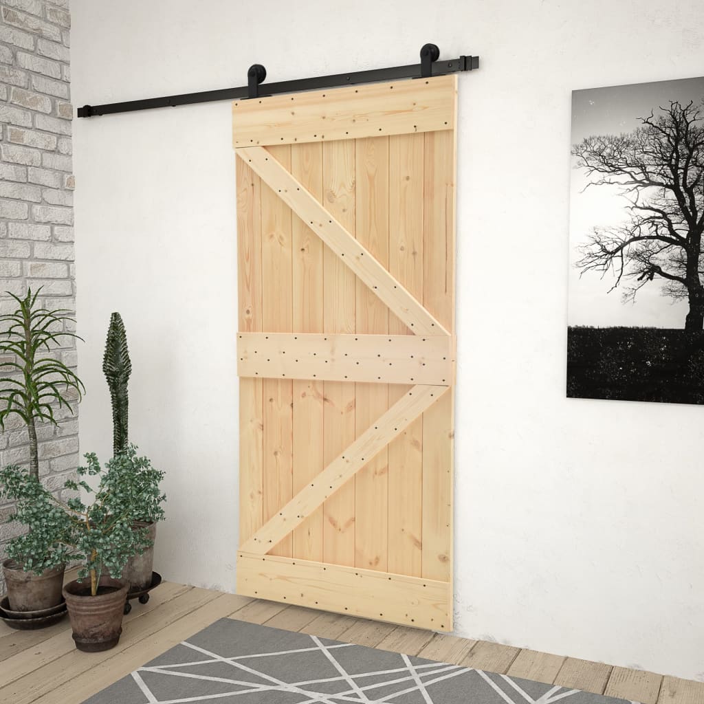 Porte coulissante avec kit de quincaillerie 90x210cm Pin massif