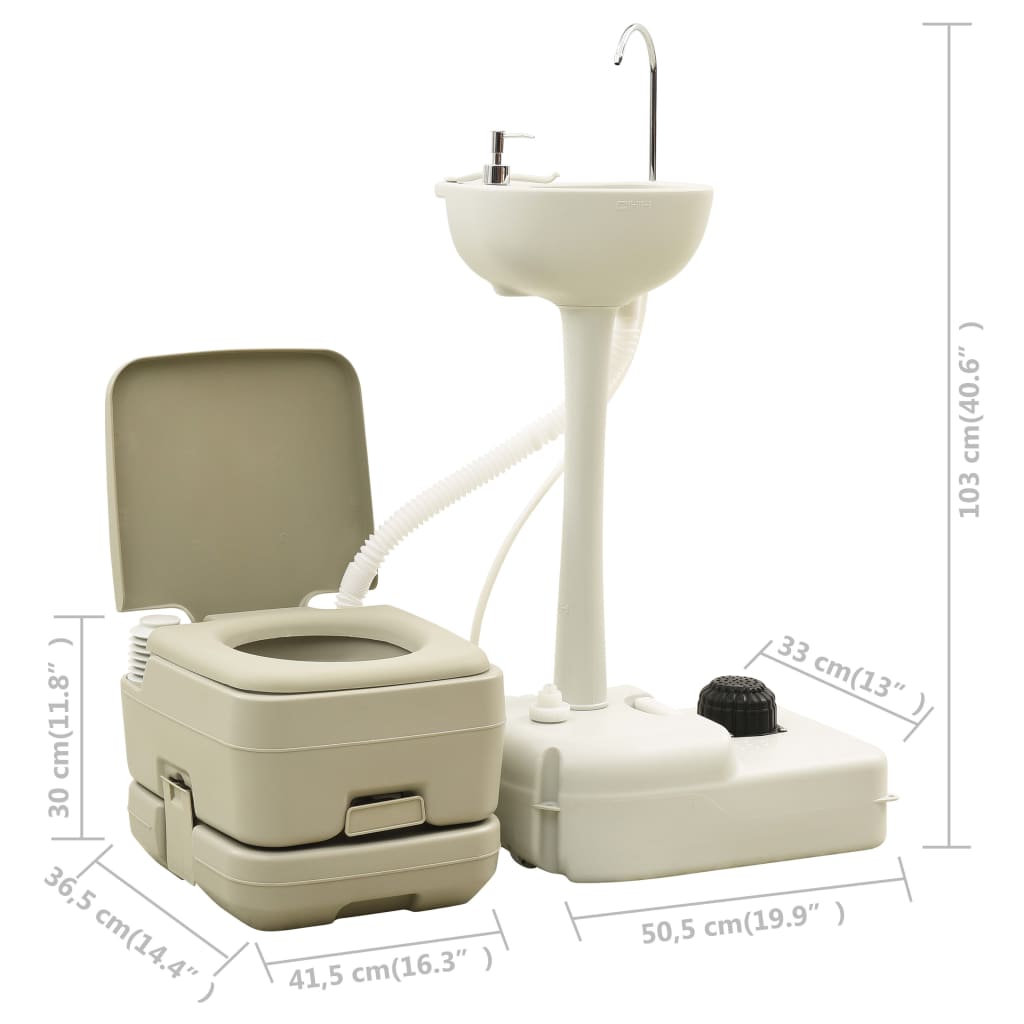 Toilette portable de camping 10+10L et support à lave-mains 20L