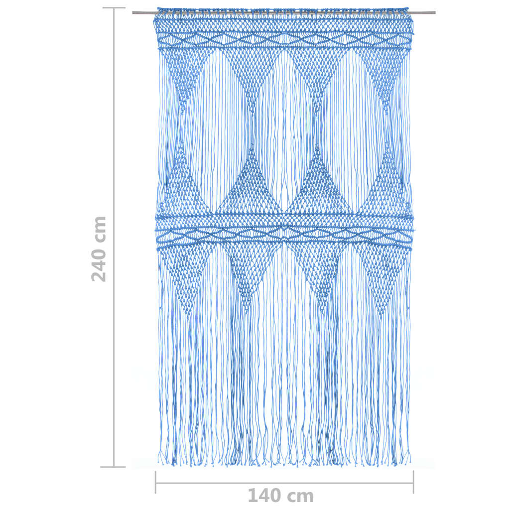 Rideau en macramé Bleu 140x240 cm Coton