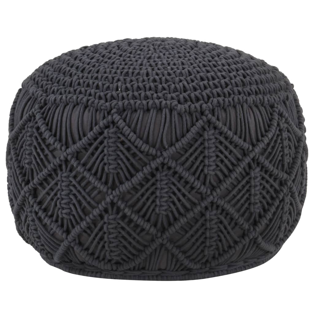 Handgefertigter Makramee-Pouf Anthrazit 45x30 cm Baumwolle