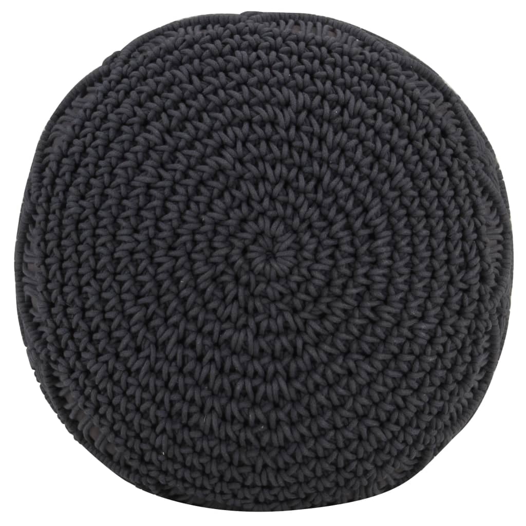 Handgefertigter Makramee-Pouf Anthrazit 45x30 cm Baumwolle