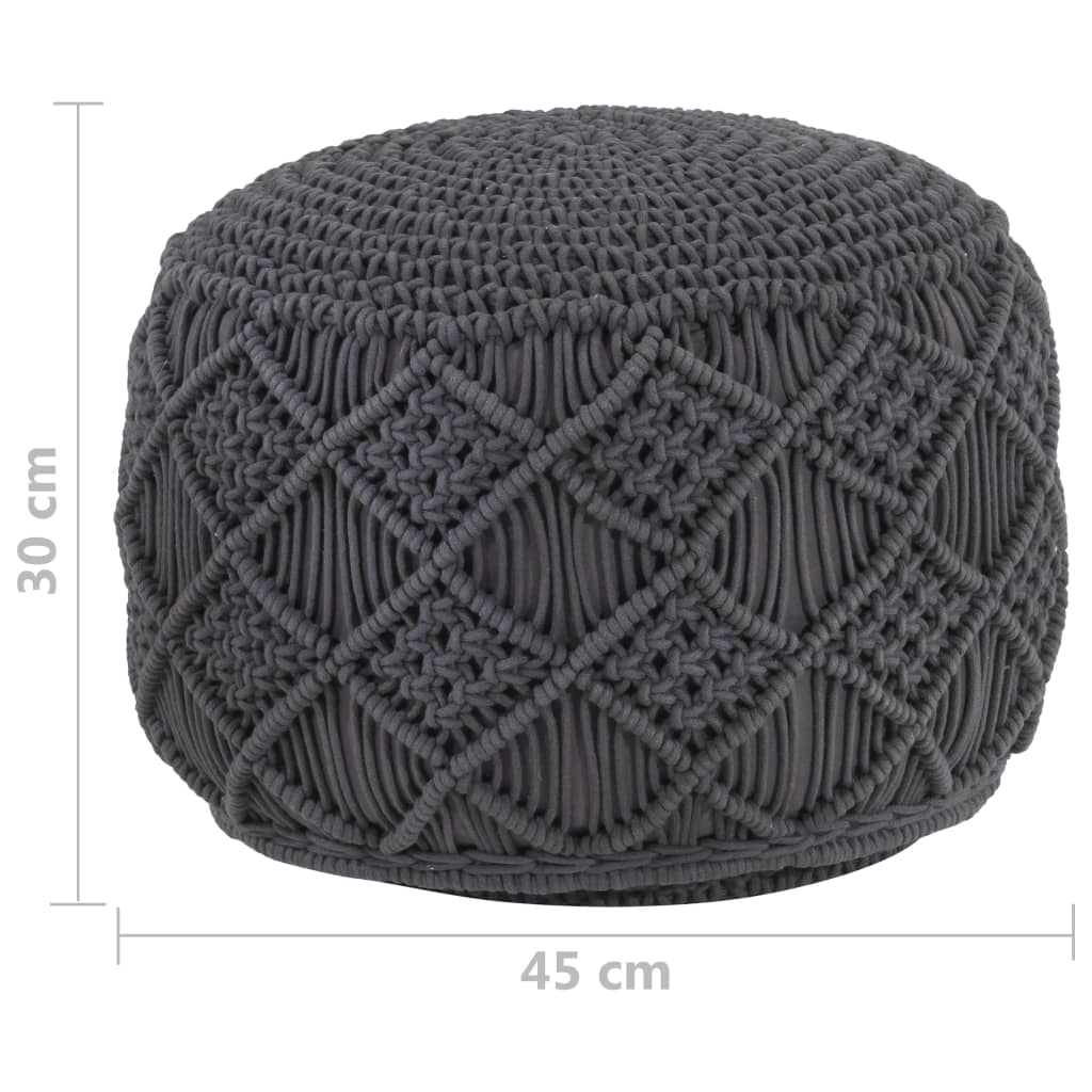 Handgefertigter Makramee-Pouf Anthrazit 45x30 cm Baumwolle