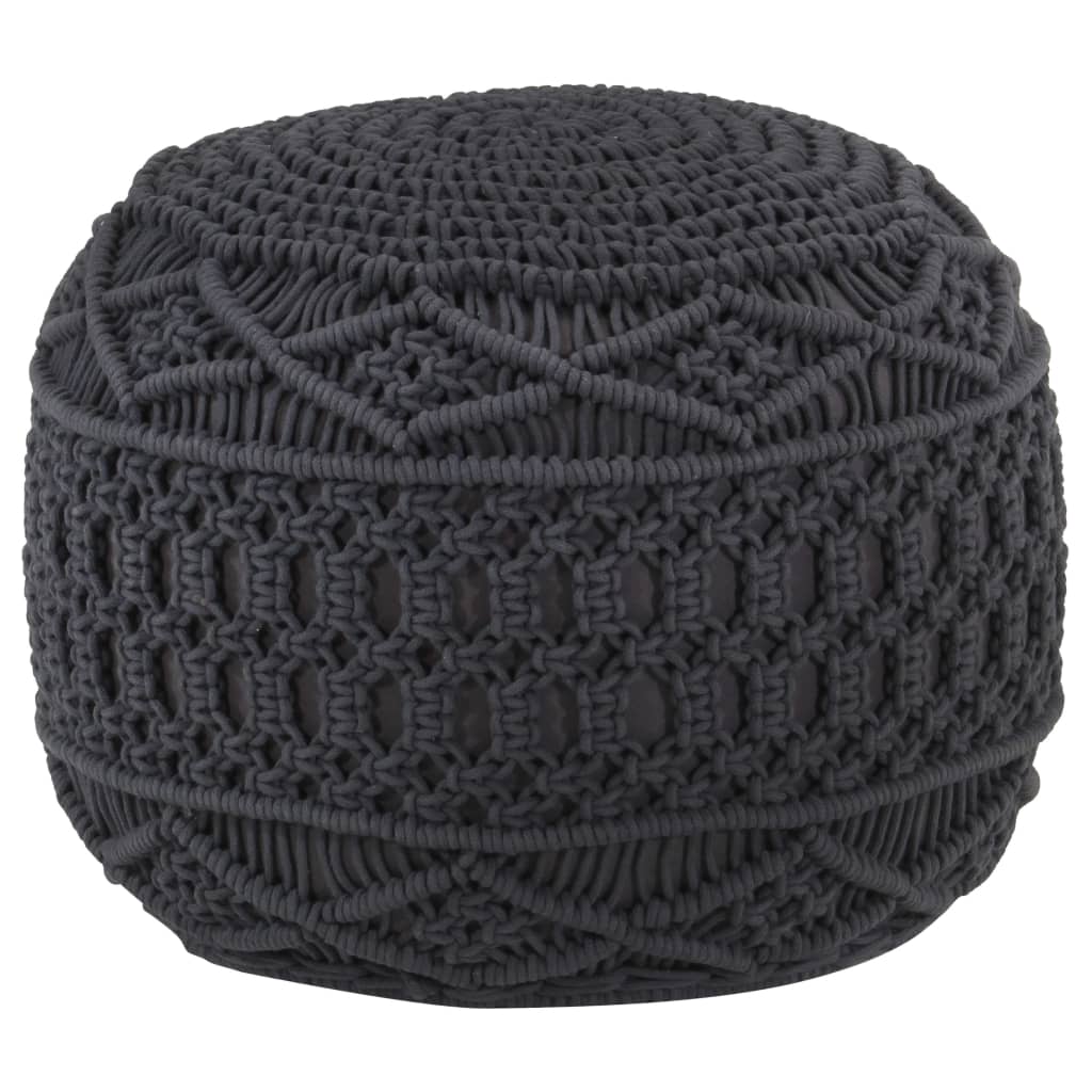 Handgefertigter Makramee-Pouf Anthrazit 45x30 cm Baumwolle