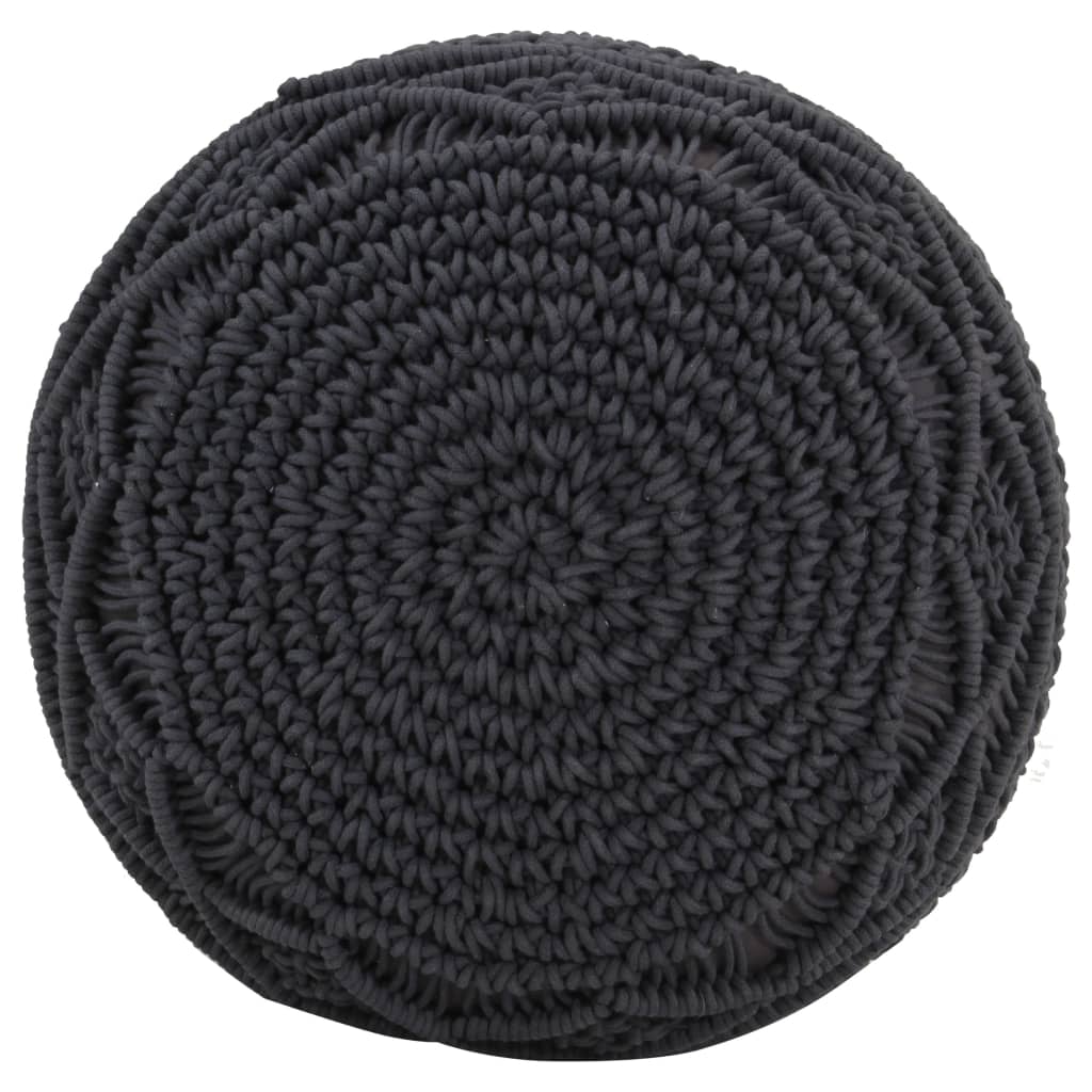 Handgefertigter Makramee-Pouf Anthrazit 45x30 cm Baumwolle