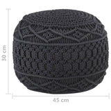 Handgefertigter Makramee-Pouf Anthrazit 45x30 cm Baumwolle