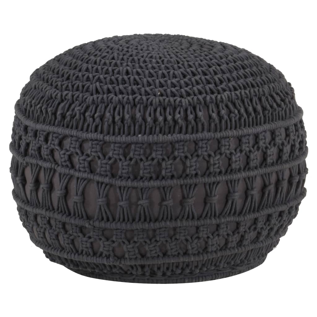 Pouf fait à la main en macramé Anthracite 45x30 cm Coton