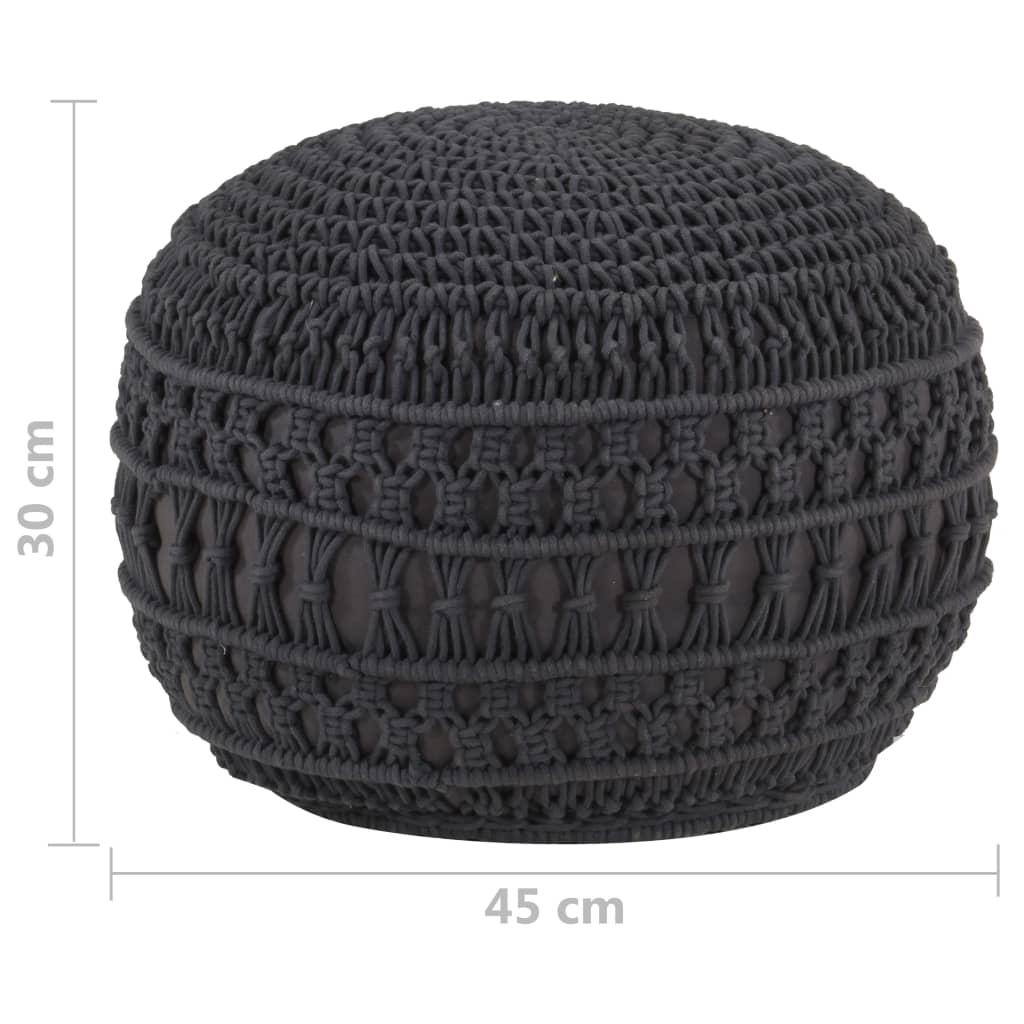 Pouf fait à la main en macramé Anthracite 45x30 cm Coton