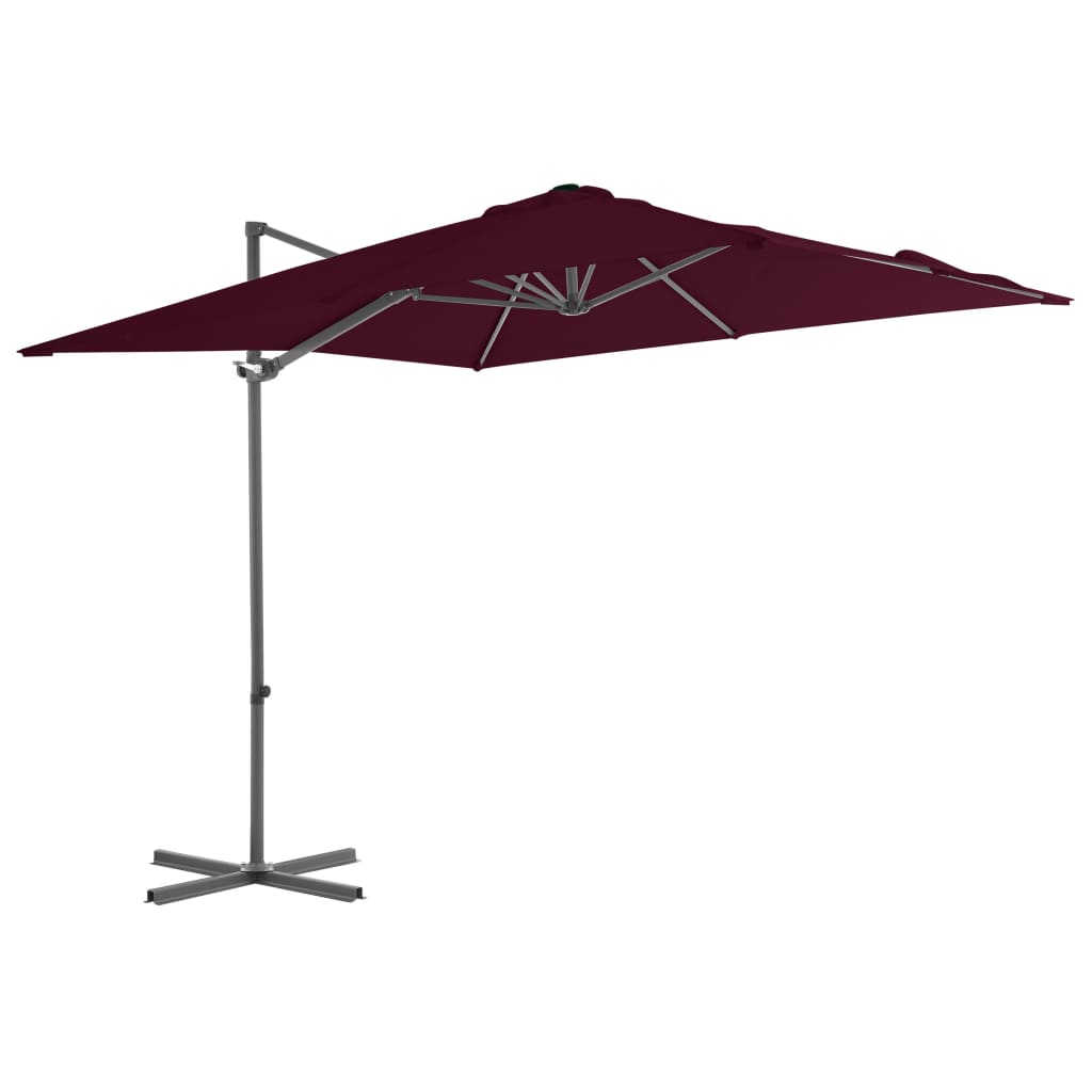 Parasol de jardin en porte-à-faux mât en acier rouge bordeaux