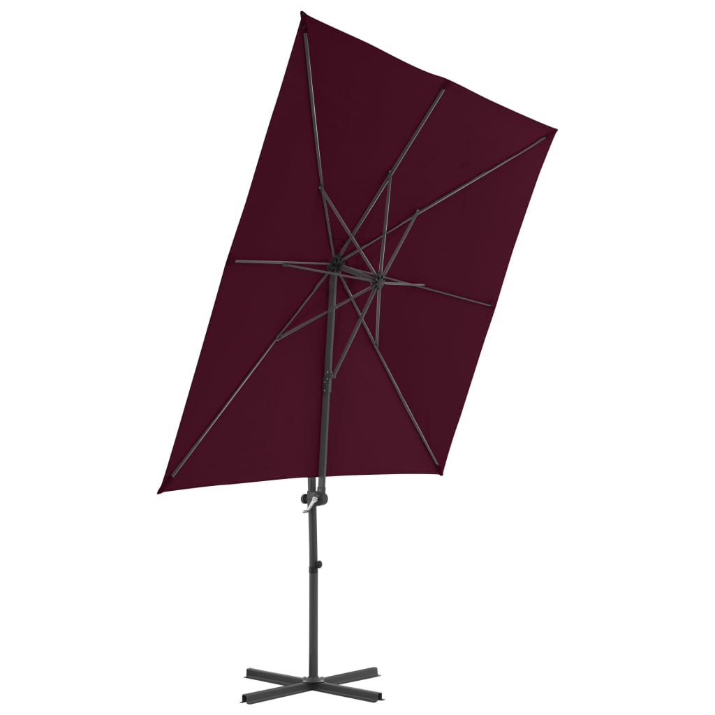 Parasol de jardin en porte-à-faux mât en acier rouge bordeaux