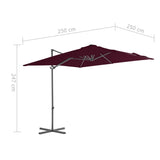 Parasol de jardin en porte-à-faux mât en acier rouge bordeaux