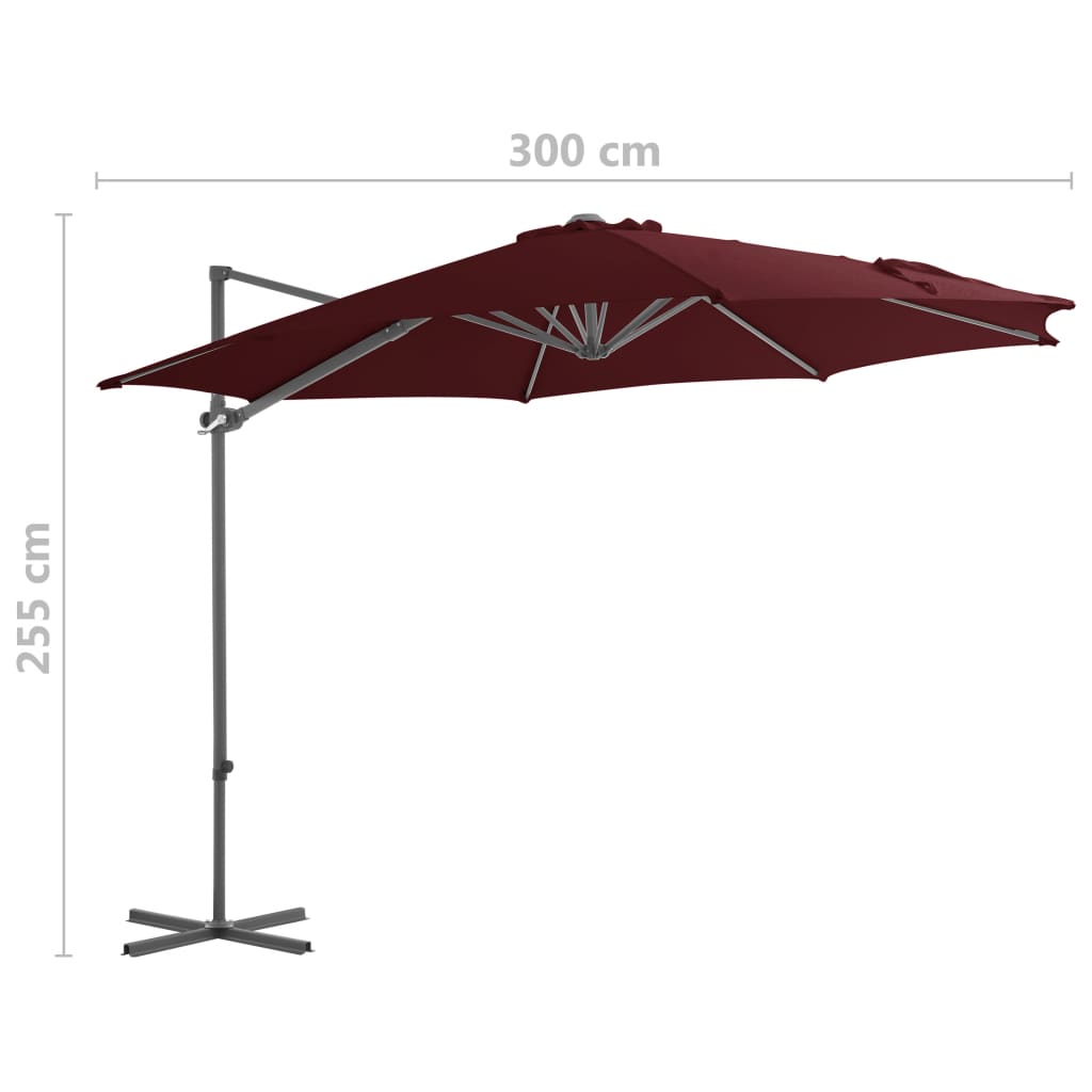 Parasol de jardin en porte-à-faux mât en acier rouge bordeaux