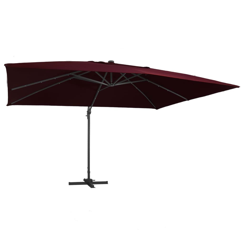 Parasol de jardin en porte-à-faux lumières LED rouge bordeaux