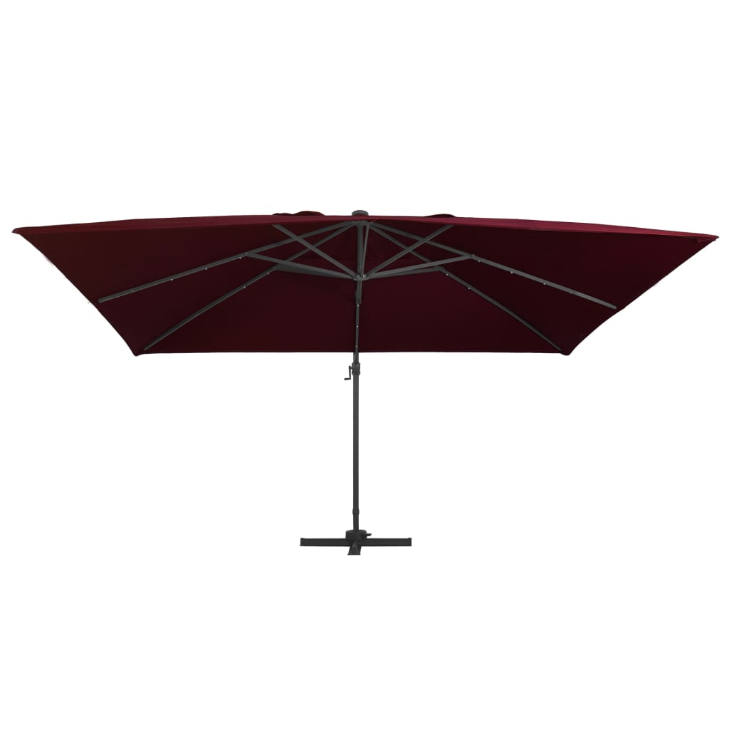 Parasol de jardin en porte-à-faux lumières LED rouge bordeaux