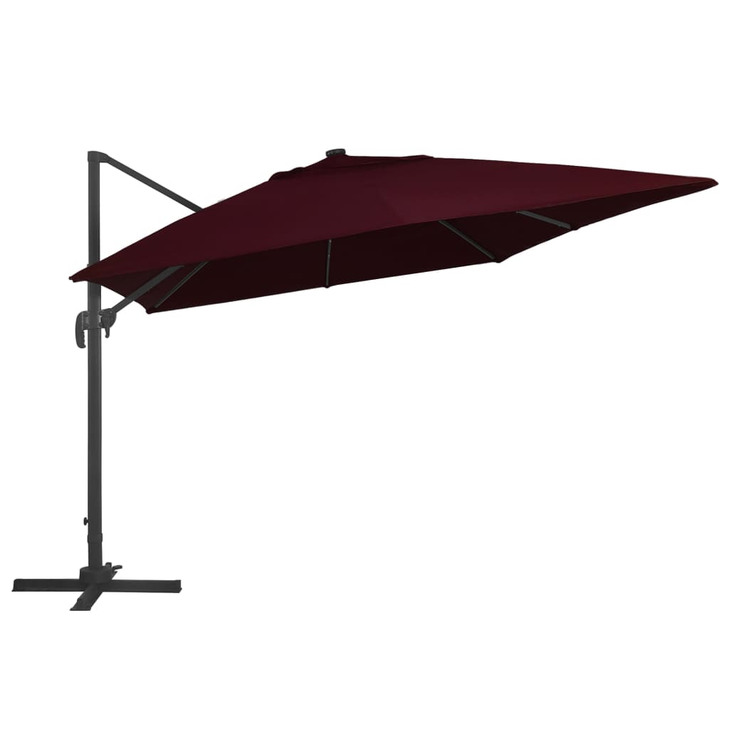 Parasol de jardin en porte-à-faux lumières LED rouge bordeaux