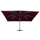 Parasol de jardin en porte-à-faux lumières LED rouge bordeaux