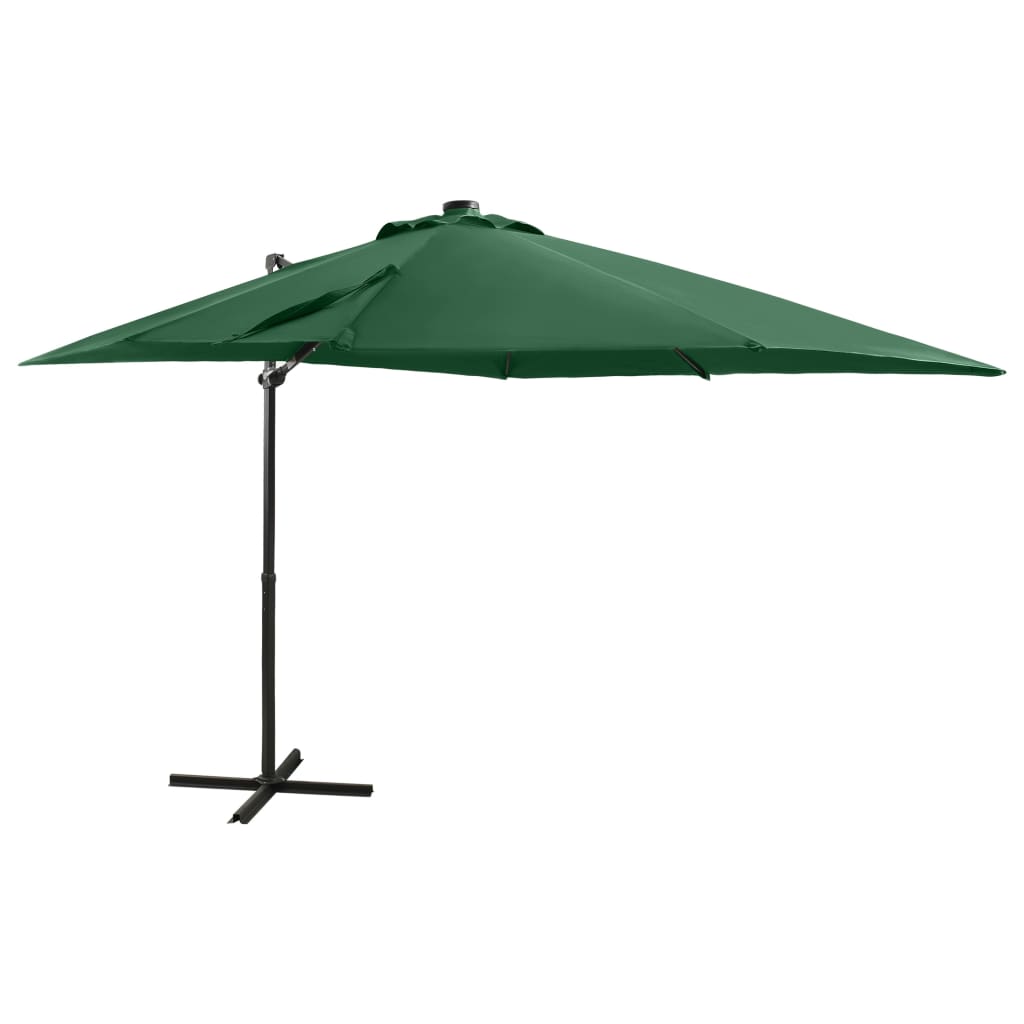 Parasol de jardin en porte-à-faux et mât et lumières LED vert