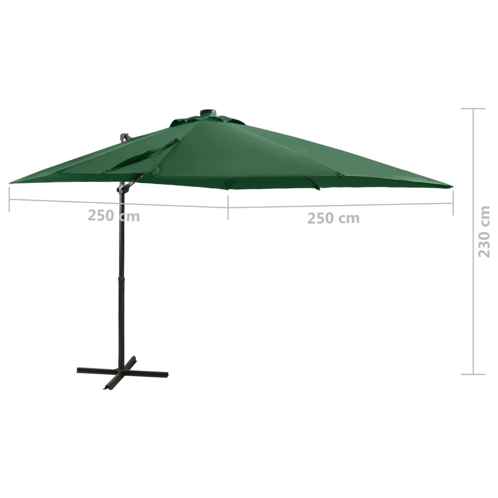 Parasol de jardin en porte-à-faux et mât et lumières LED vert