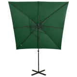 Parasol de jardin en porte-à-faux et mât et lumières LED vert