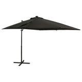 Parasol de jardin en porte-à-faux et mât et lumières LED noir